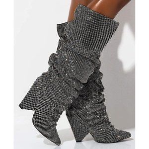 women's crystal rhinestone embellished slouch boots